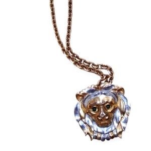 1970’s CADORO Huge Runway Lion Head Necklace or Brooch- Gold & Silver Jewel Eyes